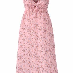 Coral/Pink Floral Maxi Dress XXL Empire Waist Spaghetti Strap Boho Summer